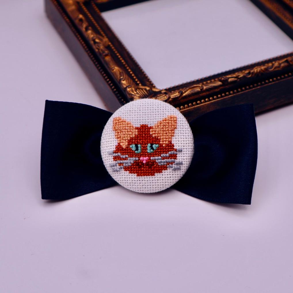 猫　ねこ　ネコ　くるみボタンのヘアゴム　クロスステッチ刺繍 | 7枚目